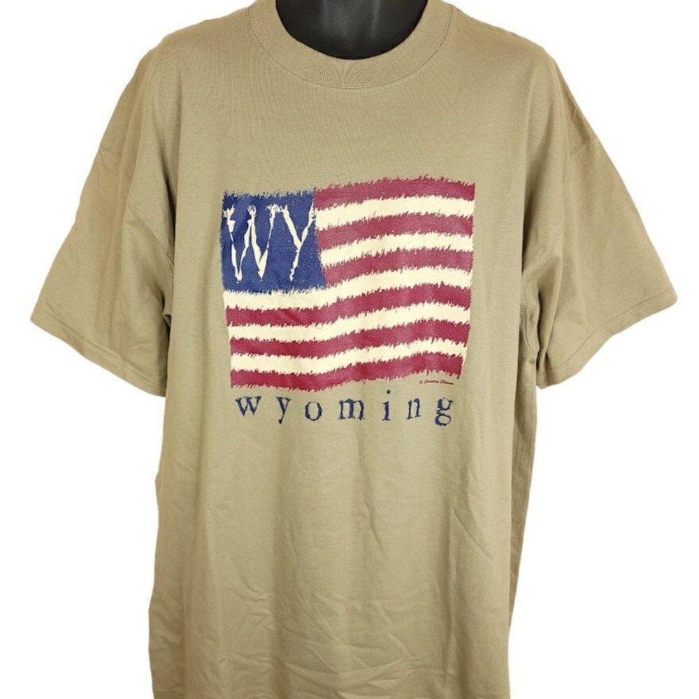 Wyoming T Shirt Vintage 90s Y2K American Flag Patriotic Mens Size 2XL NEW